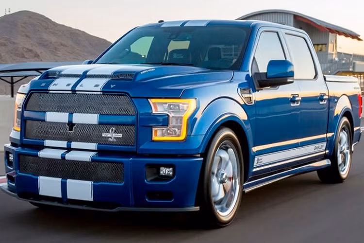  Shelby F-150 Super Snake Có lưới tản nhiệt khổng lồ và một dáng đi thấp, siêu bán tải F-150 Super Snake là một trong những chiếc F-150 độ hậu mãi kinh khủng nhất mà bạn có thể mua. Động cơ siêu nạp V8 bên dưới nắp capô sản sinh 750 mã lực, và nó thậm chí còn có hẳn 3 năm bảo hành.