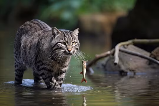 Về ngoại hình, mèo cá có bộ lông màu xám với nhiều đốm mờ nhỏ, giống như mèo rừng nhưng kích thước lớn hơn. Chúng có thể dài từ 57 đến 78 cm (không tính đuôi) và nặng từ 5,1 đến 16 kg, là thành viên lớn nhất trong chi Mèo báo.