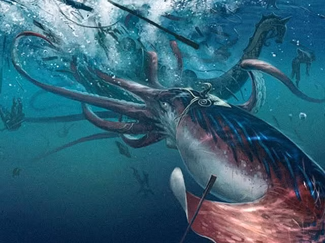 4. Tusoteuthis: Loài mực Tusoteuthis là một con mực khổng lồ đã tuyệt chủng, sống trong kỷ Phấn trắng.