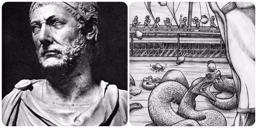 Rắn độc: Năm 184 trước Công nguyên (TCN), Tướng Hannibal của Carthage (247 -183) có trận đối đầu trên biển với Hoàng đế Eumenes II (221 - 159) của Thổ Nhĩ Kỳ. Vốn không mạnh về hải chiến, Hannibal được xác định là sẽ thua trận.. Ảnh: Thecollector.com - Khqa.com 