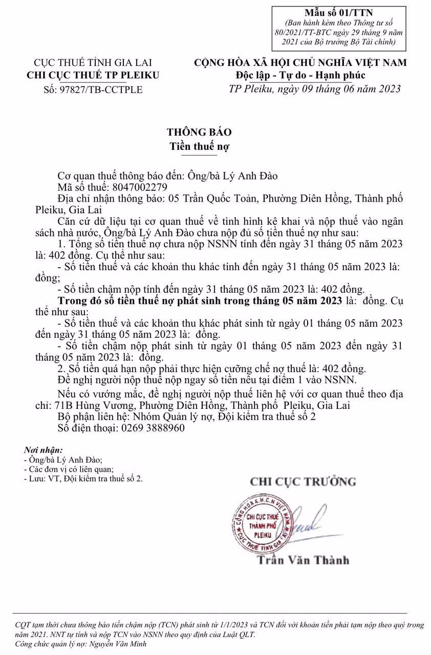 Gia Lai: Giam doc Ngan hang phan nan vi thong bao no thue 402 dong!-Hinh-2