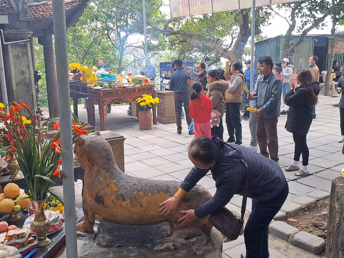Ngoài việc tới chùa Hương Tích để vãn cảnh, nhiều người dân còn tới đây để sờ tượng hổ cầu an.