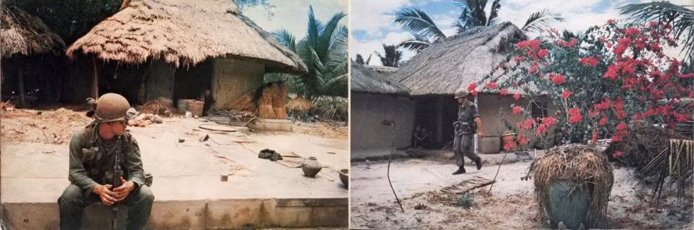 Lính Mỹ sục sạo những ngôi nhà tranh của nông dân ở Bình Định, 1967.