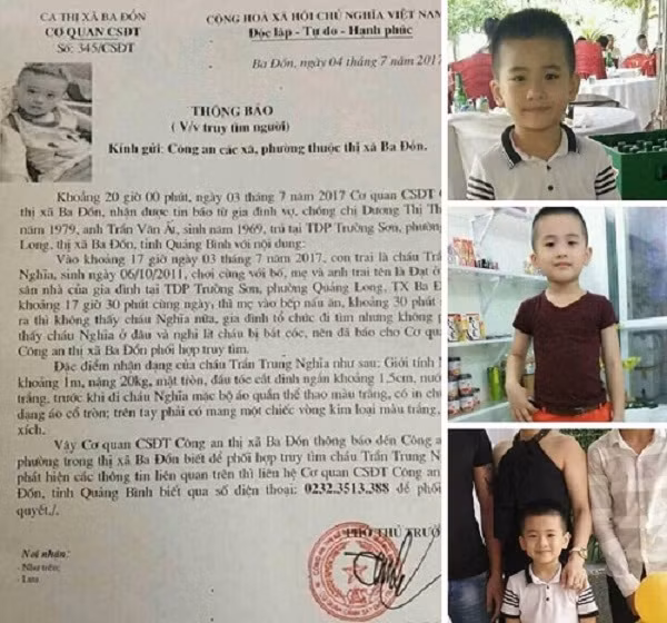 Da tim thay thi the cua be trai mat tich o Quang Binh