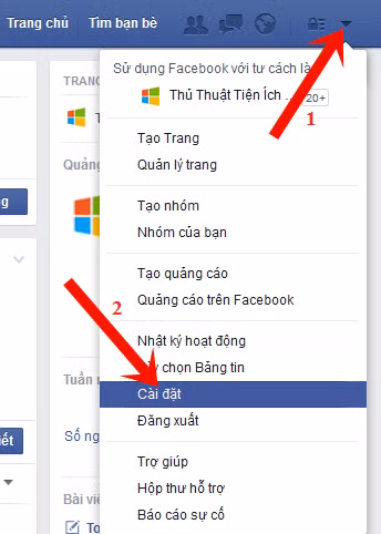 Click vào ký hiệu tam giác và mở Cài đặt.