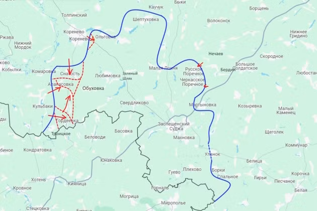 Tính đến sáng 12/9, quân Nga đã tái chiếm các khu dân cư Gordeevka, Vnezapnoye, Viktorovka, Byakhovo, Snagost, 10/10, Komarovka, Apanasovka, Korenevo, Kulbaki, Martynovka, cũng như làng Nechaev.