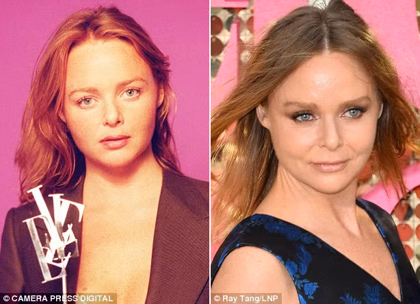 Vẻ đẹp của nhà tạo mốt nổi tiếng Stella McCartney 44 tuổi khi đã có 4 đứa con so với khi cô còn là cô gái độc thân không khác nhau là mấy và các chuyên gia thẩm mỹ cho rằng Stella đã độn cằm, căng da mặt.