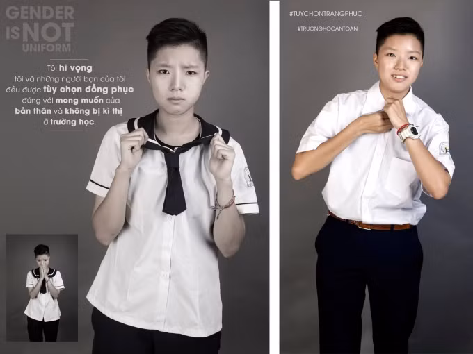 Bạn Cao Ngọc Thanh Tâm - tác giả của bộ ảnh chân thành chia sẻ: “Khi làm bộ ảnh này, mình hi vọng các bạn chuyển giới nam tại trường học sẽ không còn im lặng nữa. Các bạn cần lên tiếng với những việc bản thân không thích hợp. Đấy là việc mặc đồng phục dành cho nữ. Có nhiều bạn bỏ học, trốn tiết, chuyển trường hoặc bị đuổi học, trầm cảm… cũng chỉ vì phải mặc những bộ đồng phục dành cho nữ”.
