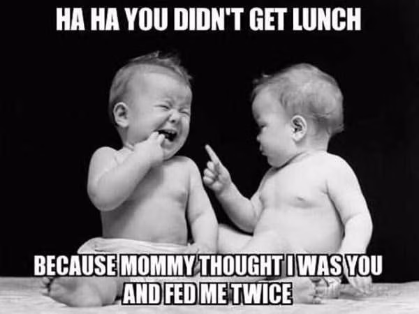 Ha!ha! Anh được ăn trưa hai lần liền nhá, vì mẹ nghĩ anh là em!