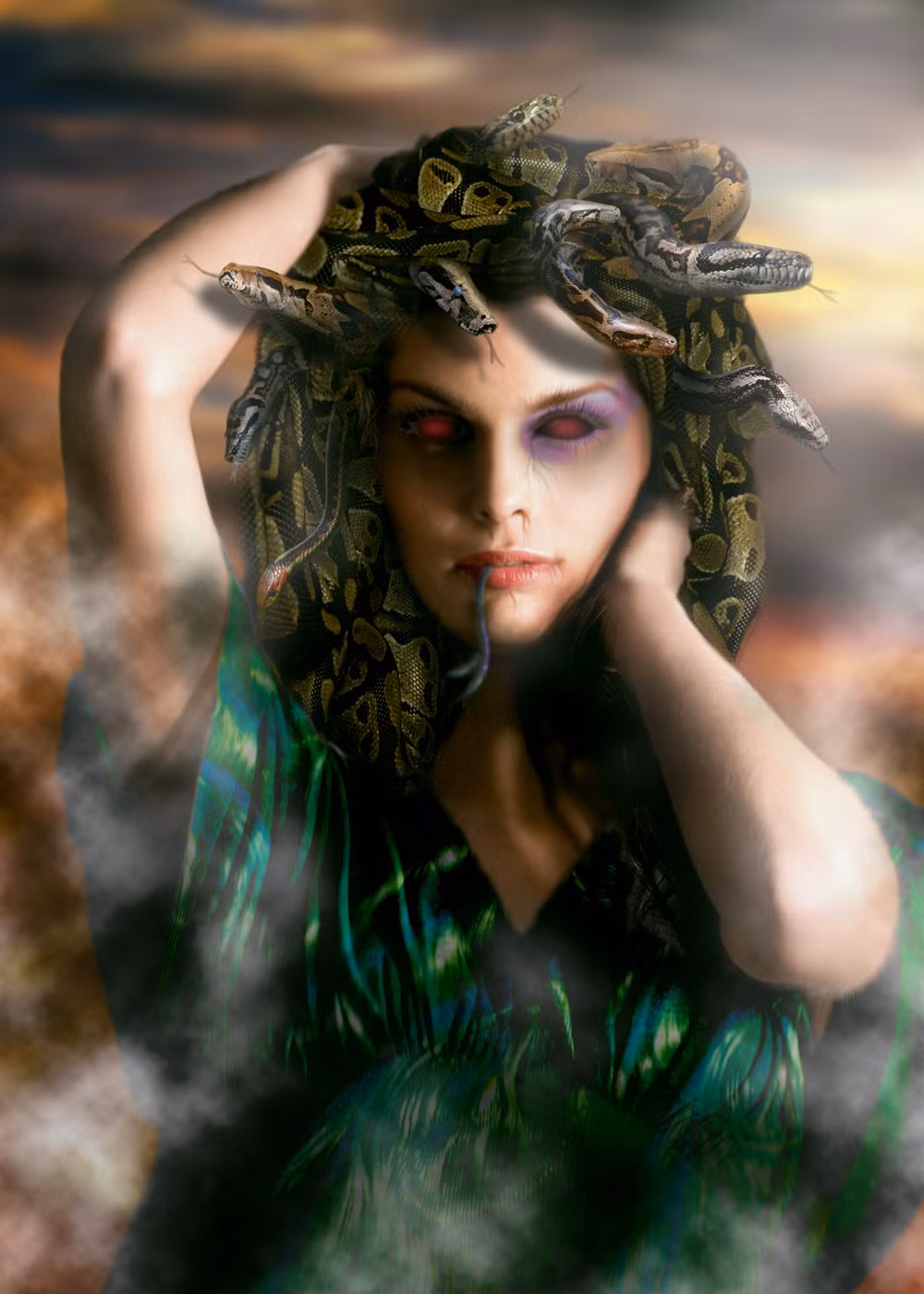 Medusa bị biến thành người phụ nữ có ngoại hình xấu xí, làn da nứt nẻ, mái tóc bồng bềnh thành các con rắn, tay làm bằng đồng và móng sắc hơn dao. Thêm nữa, Medusa còn có đôi mắt có khả năng hóa đá bất cứ người nào nhìn vào.