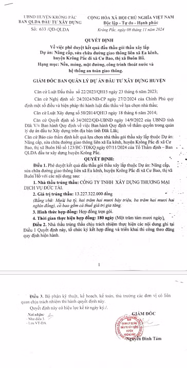 Dak Lak: Cong ty Duc Tai trung goi thau lam duong hon 13 ty dong