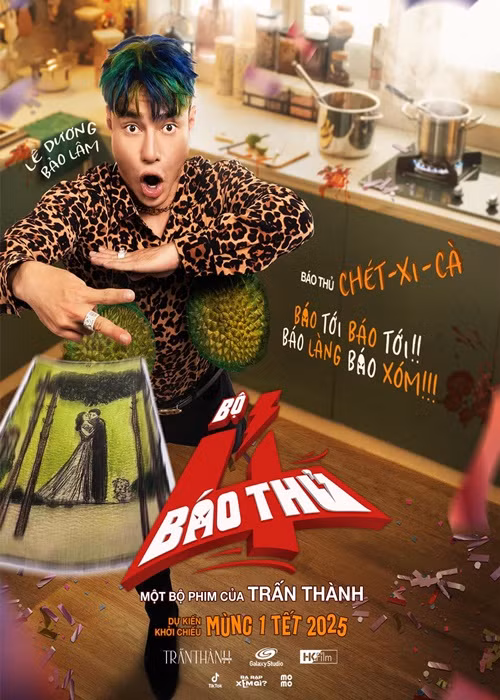 Mới đây, Trấn Thành công bố poster phim Tết 2025 Bộ tứ báo thủ. Dự án có sự tham gia diễn xuất của Lê Dương Bảo Lâm. Ảnh: FB Trấn Thành.