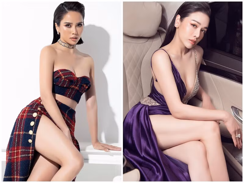 Bella Mai cao 1m68, có số đo ba vòng 84 - 60 - 90 cm. Nhật Kim Anh có chiều cao 1m65, số đo ba vòng 87 - 63 - 92 cm. Ảnh: FB Nhật Kim Anh, Bella Mai.