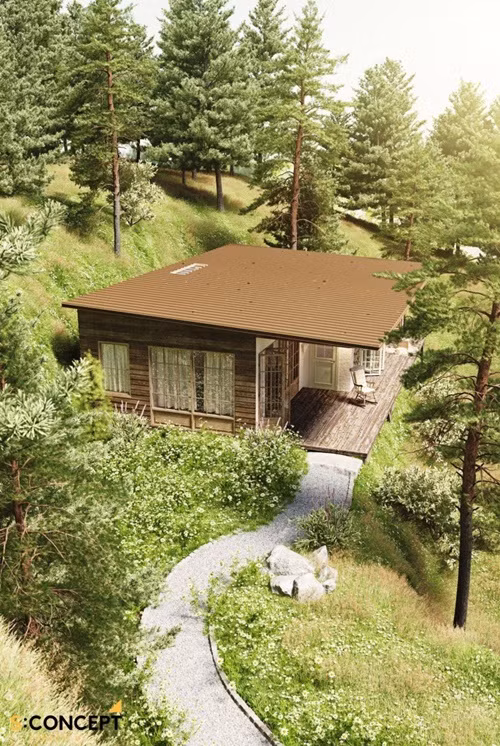 Căn villa gồm một phòng khách, hai phòng ngủ và hai nhà vệ sinh. Ảnh: Sconcept.