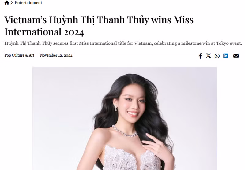 The Express Tribune - tờ báo tiếng Anh có trụ sở tại Pakistan cũng đưa tin về chiến thắng của Thanh Thủy. Ảnh chụp màn hình.