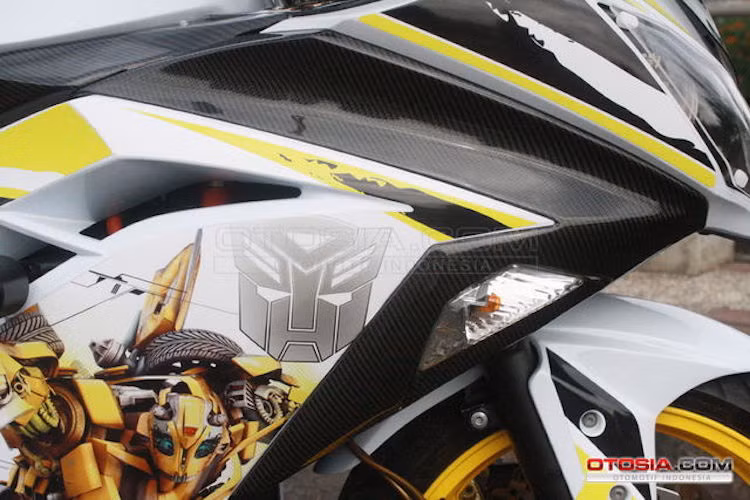 Phần quây gió với nhựa màu đen nguyên bản trên Ninja 300 được dán thêm decal mềm vân sợi carbon.