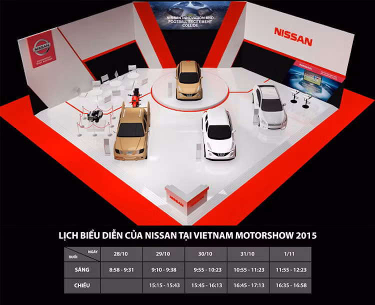 Cũng tại VMS 2015, Nissan sẽ chính thức kích hoạt chiến dịch đồng thương hiệu Nissan – UEFA tại thị trường Việt Nam. Khách thăm quan khu trưng bày của Nissan tại VMS còn có cơ hội lái thử và nhận được một số khuyến mại khi mua các dòng xe như Sunny, Teana, NP300 Navara và Juke.