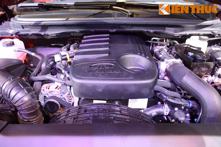 Phiên bản Everest Titanium cao cấp nhất được trang bị động cơ diesel 5 xi-lanh tăng áp Duratorq 3.2l công suất 197 mã lực, mô men xoắn 470 Nm kèm hộp số tự động 6 cấp và hệ thống dẫn động 4 bánh Terrain Management tiên tiến.
