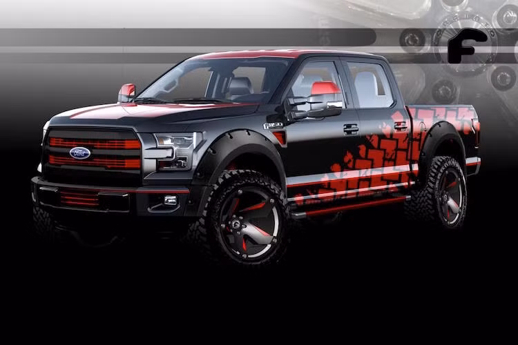 Công ty sản xuất mâm "khủng" Forgiato cũng "xắn tay áo" tạo nên một bản độ từ Ford F150 với mẫu mâm mới nhất Forgiato Terra 24 inch, nước sơn đen bóng và họa tiết hình vân lốp gai màu đỏ. Động cơ V8 của chiếc xe này có công suất 385 mã lực nhờ có bộ siêu nạp Whipple gắn thêm.