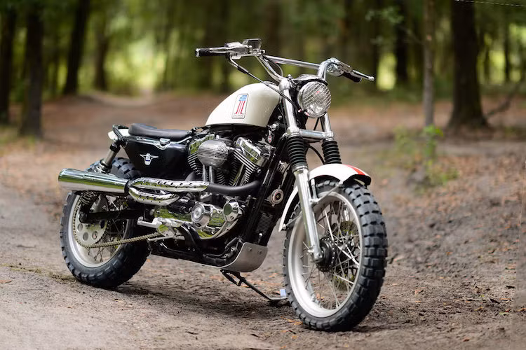 Pô vắt cao và lốp gai là những chi tiết không thể thiếu trên scrambler. Chính vì vậy, Greg đã trang bị cho xe pô độ của Vances &amp; Hines... 