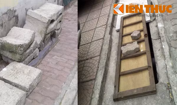  Nhiều vật liệu xây dựng vẫn xếp ngổn ngang xung quanh dự án (ảnh trái). Cùng với đó là hệ thống cống nước thải không được che đậy cẩn thận, có thể khiến người nhà và người bệnh trượt chân ngã xuống.