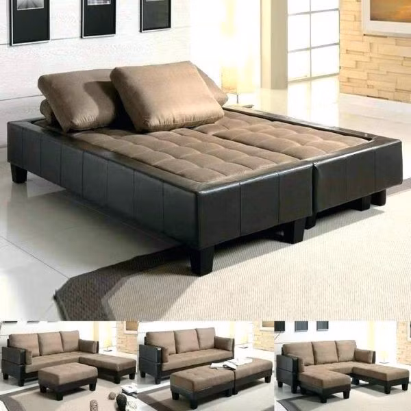 Sự biến đổi linh hoạt giữa bộ bàn ghế tiếp khách và giường ngủ.