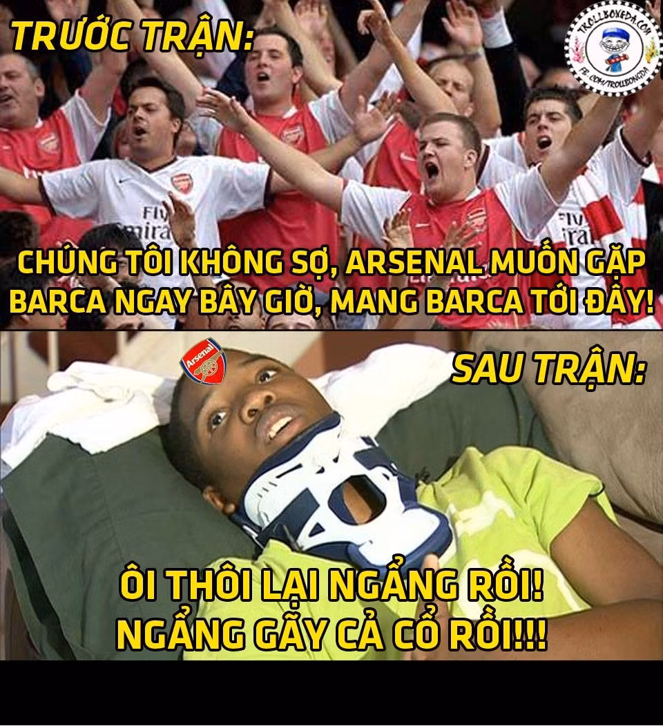 Những CĐV Arsenal là những người đáng thương nhất đêm qua. Trước trận đấu, họ tự tin đội nhà sẽ hủy diệt Barca. Nhưng sự thật sau 90 phút trên sân Emirates lại hoàn toàn khác.
