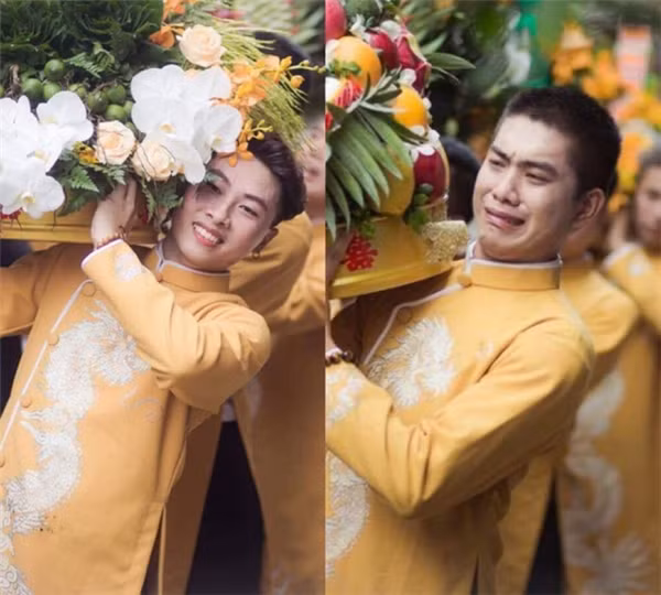 Trước đó, khoảng giữa tháng 7 vừa rồi, cộng đồng mạng cũng rần rần chia sẻ bức hình “gây bão” của hai chàng trai cùng đi bê tráp như lại có hai biểu cảm trái ngược nhau.