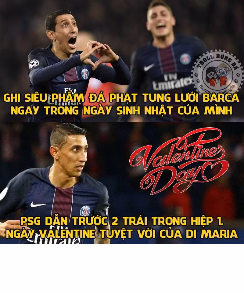 Ghi siêu phẩm từ cú đá phạt đẹp mắt vào lưới Barca, trong đúng ngày Valentine và dịp sinh nhật mình, có lẽ Di Maria là người hạnh phúc nhất hành tinh đêm qua.
