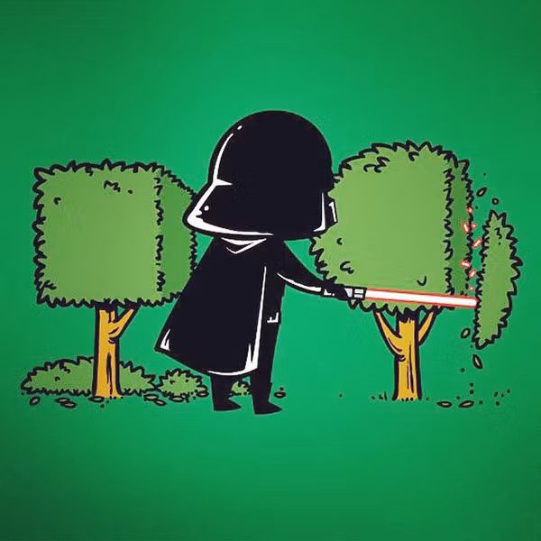 Nhân vật siêu anh hùng Darth Vader (trong phim "Star Wars") tỉa cây nhanh không ai bằng nhờ thanh kiếm ánh sáng chém sắt như cắt bún của mình.