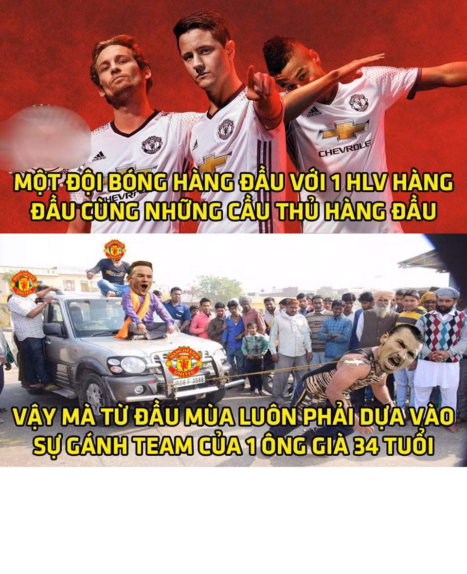 Dù sở hữu hàng sao khủng nhưng MU vẫn phải sống nhờ sự "gánh team" của một ông già 34 tuổi mang tên Zlatan Ibrahimovic. Ảnh trong bài: Trollbongda/Thức khuya xem bóng đá.