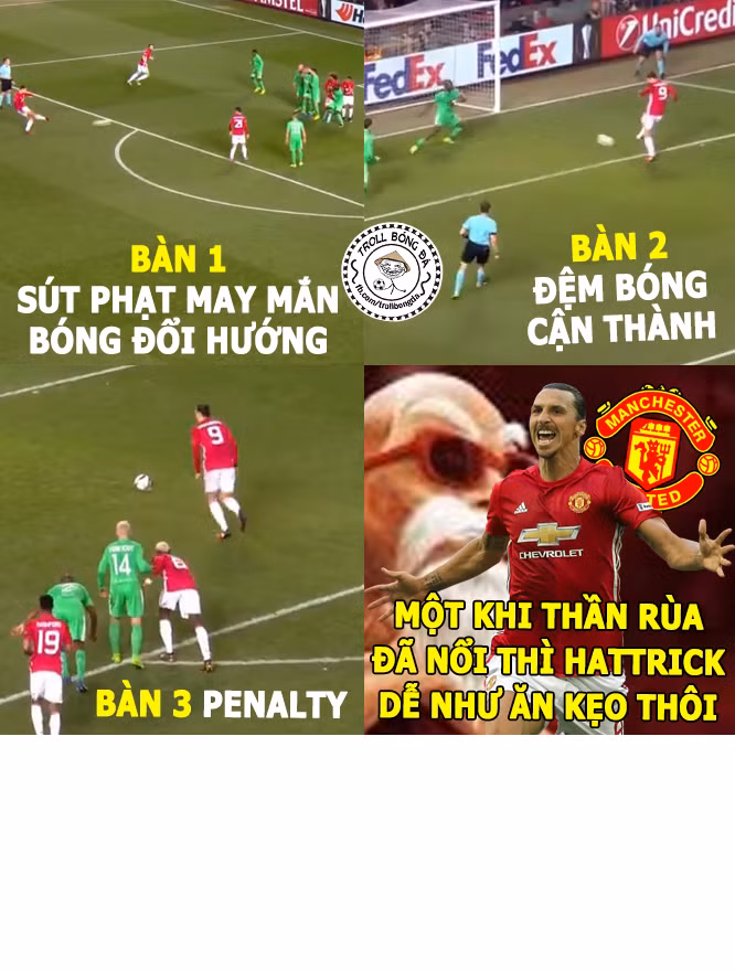 Mặc dù có cú hat-trick vào lưới St.Etienne nhưng Zlatan vẫn bị đánh giá là ăn rùa trong cả 3 pha ghi bàn của mình.