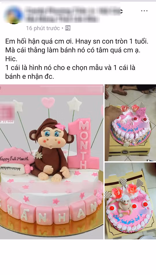 Câu chuyện mua hàng trên mạng và món đồ nhận về hoàn toàn khác với trong hình không còn quá mới mẻ. Tuy nhiên, cứ mỗi khi có sự vụ mới xảy ra, dân mạng lại thi nhau nêu ý kiến. Mới đây, một bà mẹ trẻ đã rơi vào tình cảnh dở khóc dở cười khi đặt bánh sinh nhật cho con gái hình chú khỉ con rất dễ thương, nhưng lại nhận về được sản phẩm chẳng giống với quảng cáo chút nào.