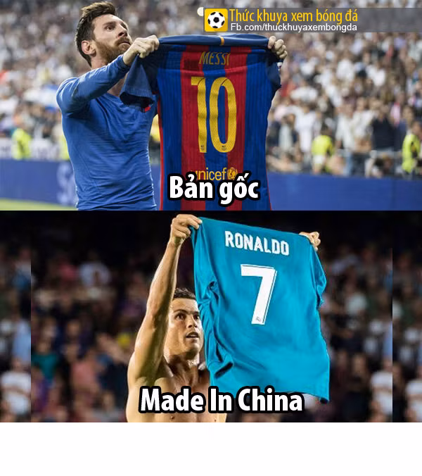 Ronaldo chỉ là hàng nhái với cách treo áo giống như Messi. Ảnh: Thức Khuya Xem Bóng Đá.