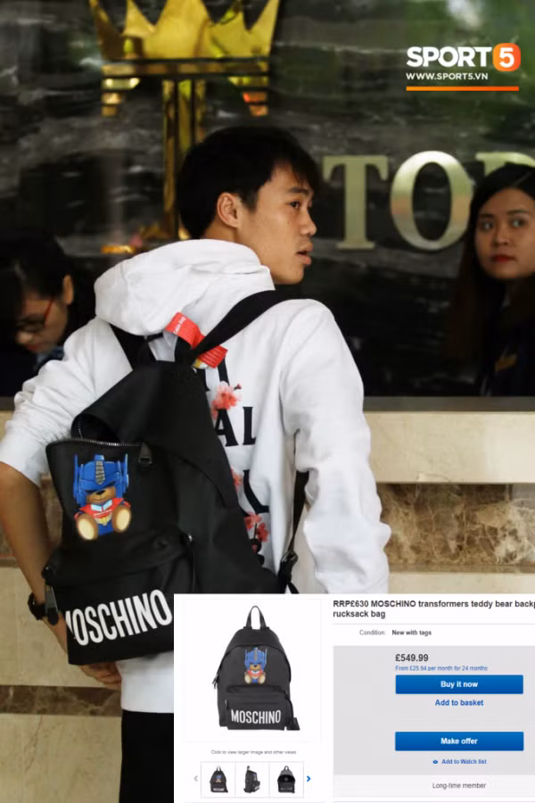 Balo Moschino thường xuyên được Văn Toàn sử dụng có giá hơn 15 triệu.