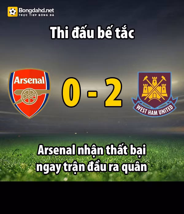 Một đại gia khác của Premier League là Arsenal cũng có kết quả khởi đầu không mấy suôn sẻ. Khi thất bại cay đắng trước West Ham với tỷ số 0-2 ngay trên sân nhà Emirates.