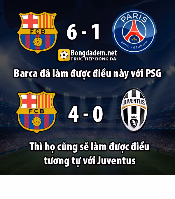 Sau trận thua bạc nhược trước Juve, nhiều CĐV Barca vẫn tỏ ra khá lạc quan và họ dự đoán đội nhà sẽ thắng 4-0 trong trận lượt về trên sân Nou Camp. Bên cạnh đó, các Cule cũng lấy tấm gương của PSG ra để dọa Juventus.