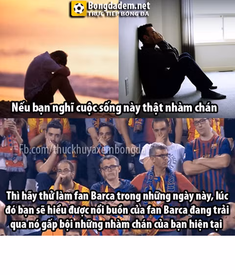 Bức ảnh chế sự nhàm chán của các fan Barca khi chứng kiến đội bóng của mình liên tục gặp sự cố từ trên sân lẫn trong nội bộ khiến nhiều người cảm thấy phiền lòng.