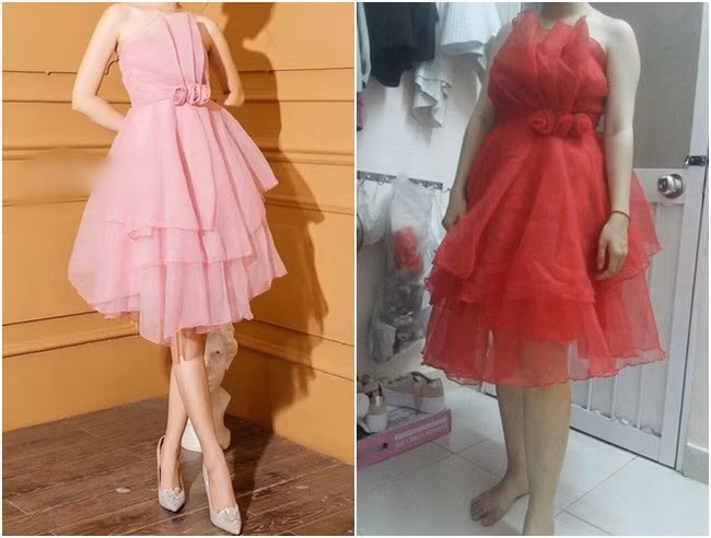 Chủ nhân mua chiếc váy này chỉ muốn gào lên là màu hồng và màu đỏ rõ ràng là hai màu khác nhau. Nhưng tại sao chủ shop lại có thể bị "mù màu" tới vậy.