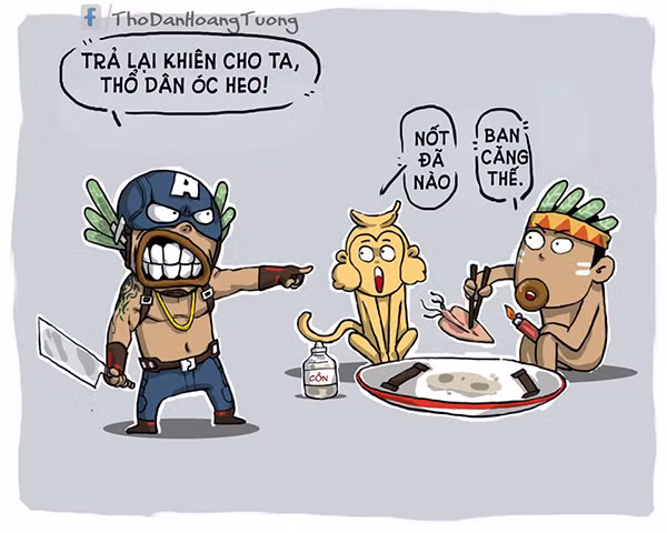 Không chỉ miêu tả cuộc sống hàng ngày, bộ ảnh vui của Thổ Dân Hoang Tưởng còn đưa những siêu anh hùng điện ảnh vào dòng thời sự nóng bỏng tại Việt Nam như cô giáo cung bọ cạp hay vụ cướp của giết người Lê Văn Luyện.