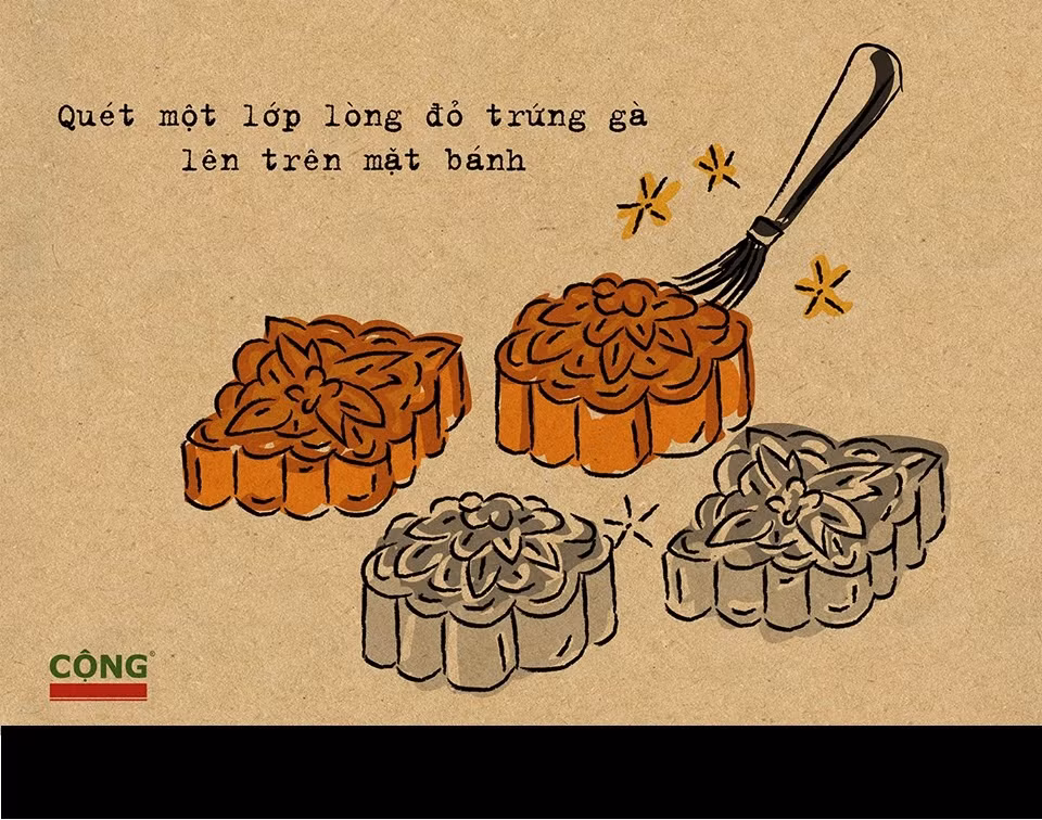 Một lớp lòng đỏ trứng mỏng sẽ được phết lên lớp vỏ bánh nướng để cho màu đẹp hơn.