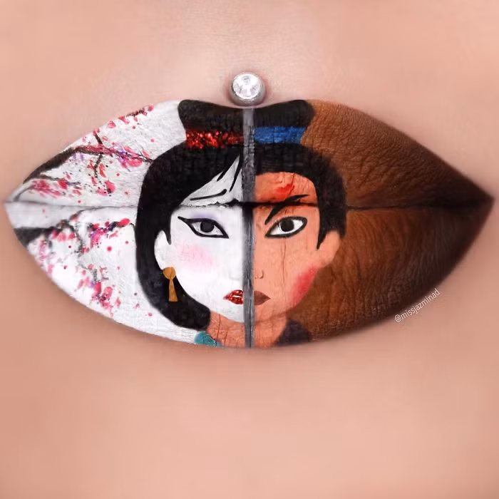 Chuyên gia make-up người Australia được nhắc tới có tên Jazmina Daniel. Bằng những nét vẽ hết sức tinh tế, cô nàng này biến đôi môi của các người mẫu thành một bức tranh với muôn vàn chủ đề hấp dẫn.