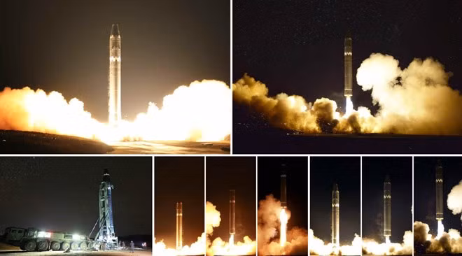Vụ phóng thử tên lửa đạn đạo liên lục địa Hwasong-15 của Triều Tiên. (Nguồn: Yonhap/TTXVN)