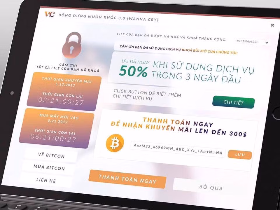 Những ngày qua, mã độc WannaCry là cái tên được rất nhiều người dân nhắc tới không chỉ trên những trang báo mà còn là qua những câu chuyện ở quán trà đá nơi vỉa hè. Ai cũng sợ loại mã độc tống tiền này bởi sức công phá và độ nguy hiểm của chúng khiến nhiều người bị mất tiền hoặc bị khóa tài liệu.