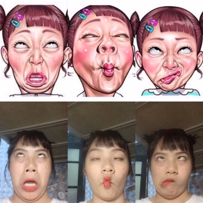 Với vô vàn những sắc thái, như không quan tâm, ngây thơ hay tức giận, các bạn trẻ trên mạng xã hội có thể thoải mái chọn những biểu cảm thích hợp nhất để ghép cho phù hợp với những tấm ảnh selfie theo trào lưu càng xấu càng tốt của mình. Ảnh: Trang Anh