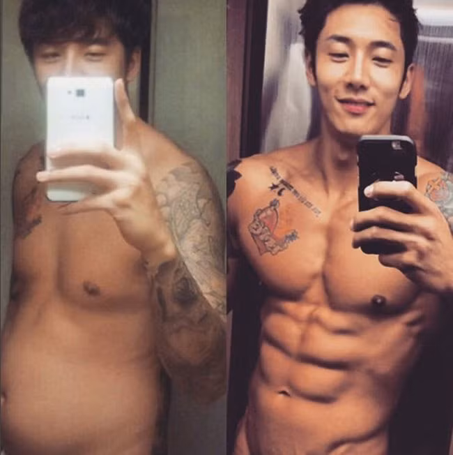 Nhưng ít người biết rằng, trước đây Hyun Ho Ku từng có thời gian bị thừa cân và sở hữu thân hình bụng bia kém thẩm mỹ. Để có được cơ thể như ngày nay, anh chàng được gọi là nam thần Hàn Quốc này đã phải bỏ rất nhiều mồ hôi và thời gian trong phòng tập.