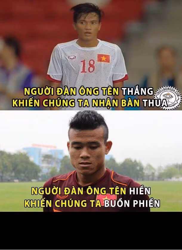 Ở SEA Games 28, ĐT Việt Nam nhận bàn thua từ cầu thủ tên Thắng còn ở vòng loại World Cup 2018, ĐT Việt Nam cảm thấy buồn phiền với cầu thủ tên Hiền.