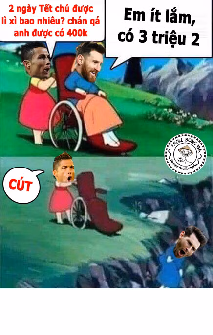 Ảnh chế Cristiano Ronaldo phát hờn với tiền lì xì của Messi đã được rất nhiều cư dân mạng truyền tay nhau trong suốt dịp Tết Nguyên Đán.