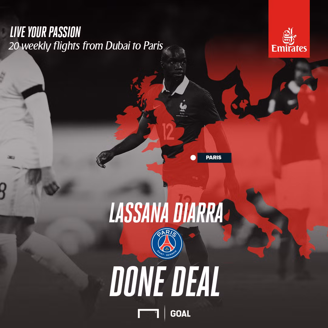 PSG chính thức sở hữu Lassana Diarra theo dạng chuyển nhượng tự do với bản hợp đồng có thời hạn 1 năm rưỡi.