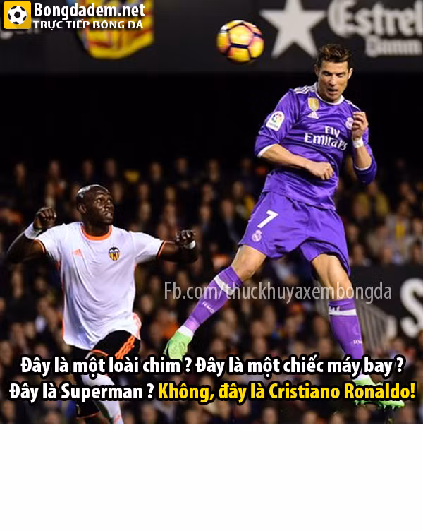 Cách Ronaldo ghi bàn vào lưới Valencia bằng một cú bật cao đánh đầu khiến nhiều người đặt câu hỏi liệu anh có sức mạnh của 1 loài chim, động cơ của chiếc máy bay hay chảy trong mình dòng máu của Superman.